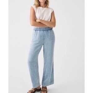 Faherty Pants Womens Small Blue Coastal Organic Cotton Gauze Wide Leg Boho Flowy